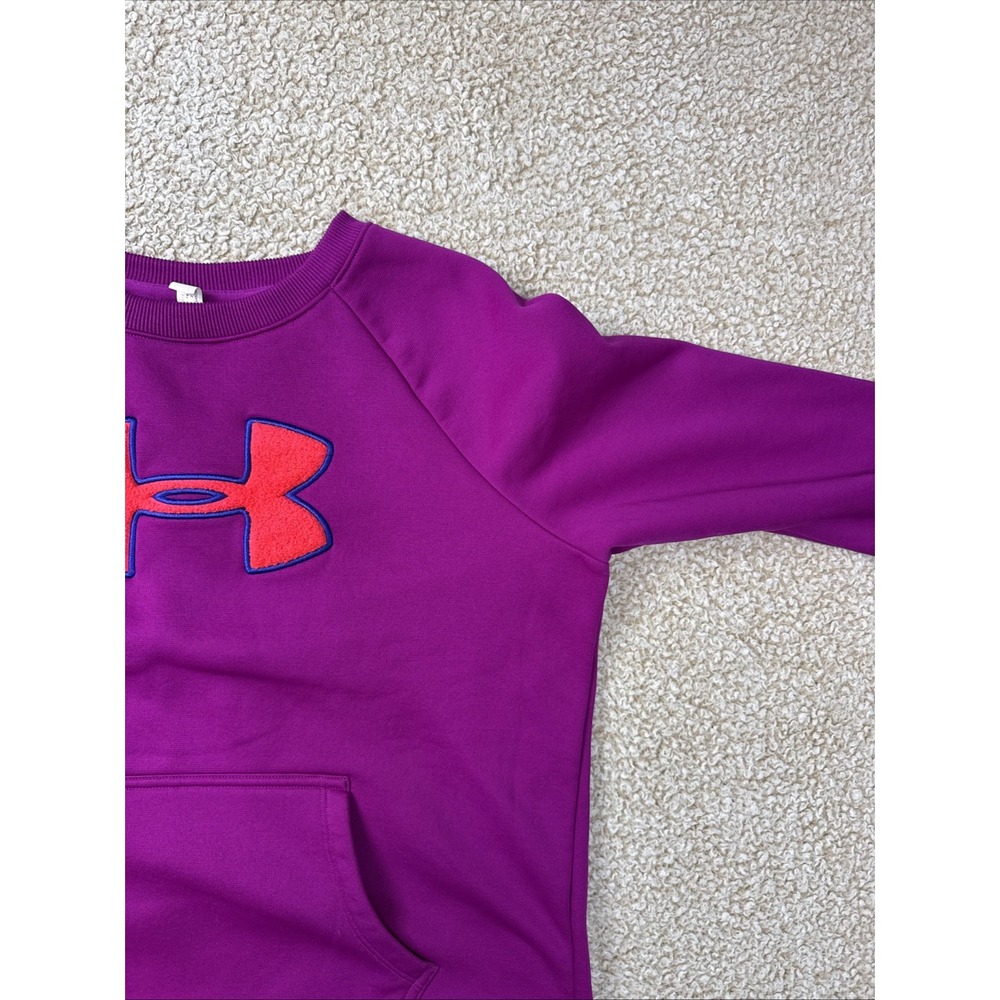 Under Armour Sweater Womens L Crew Neck L/S Pink Softshell Big Logo Kangaroo - Picture 4 of 11